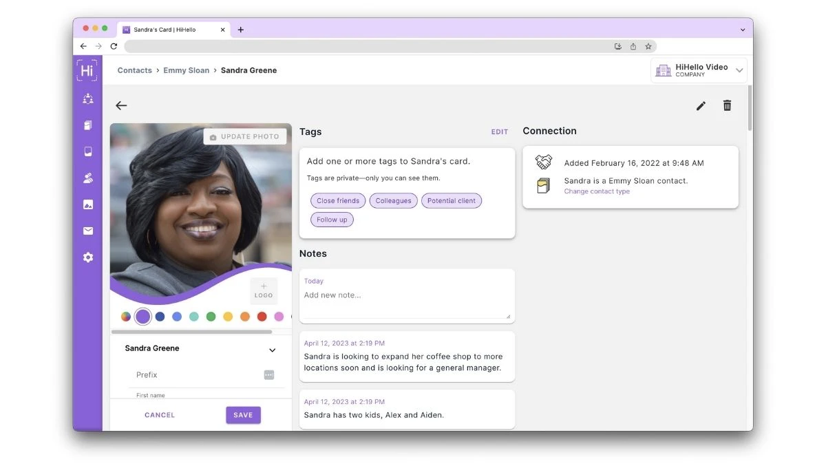 Add notes and tags to organize contacts